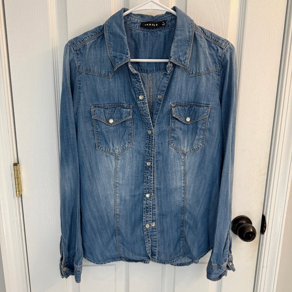 Trouvé for Nordstrom Button-Down Soft Denim Shirt, Snap Closure, Size Medium